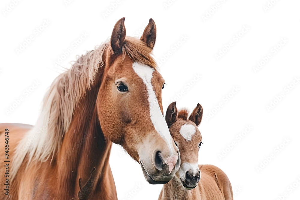 Tender Mare and Foal on Transparent Background, PNG