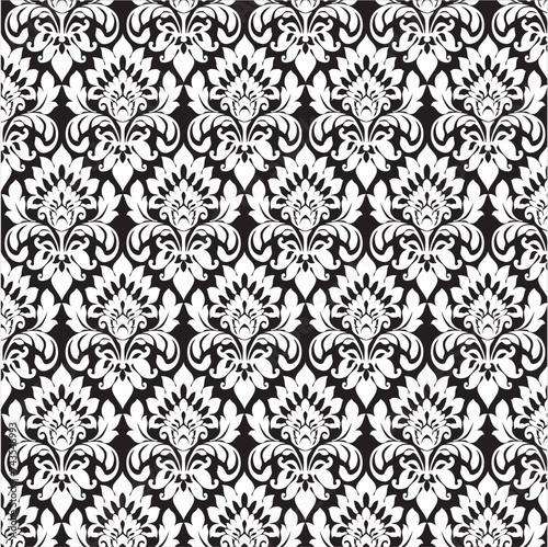 Seamless wallpaper pattern, black and wtite. Vintage floral seamless pattern with elegance flowers for fabric and textile design