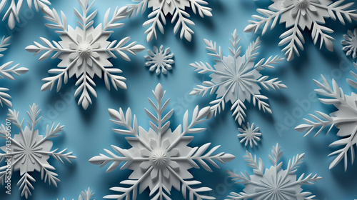 Fototapeta Naklejka Na Ścianę i Meble -  3D White Snowflakes on a Blue Background