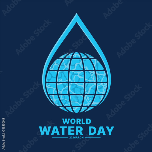 World water day - Line drop water and circle globe wolrd with blue water texture sign on dark blue background vector design photo