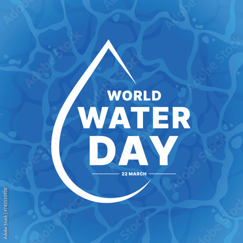 World water day - White text and line drop water sign on blue water texture background vector design
