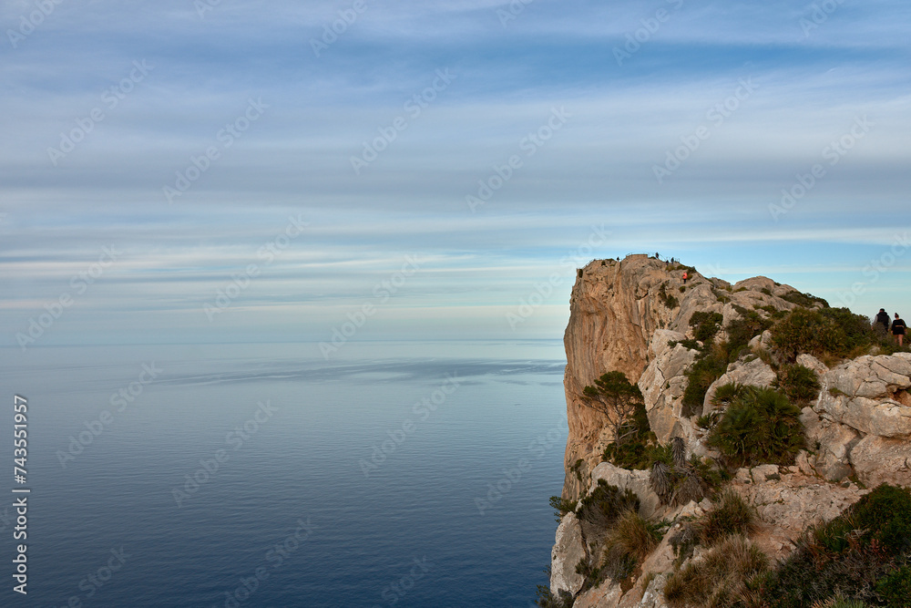 Viewpoint Mirador Es Colomer on the cliff coast of Cap de Formentor and the Mediterranean Sea, Mallorca, Spain