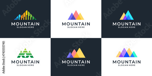 Set of mountain logo design template. Modern symbol for financial, analytic, management logo vector.