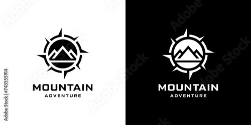 Minimalist mountain and compass logo design template photo