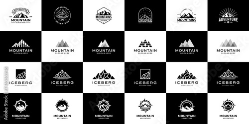 Collection of mountain logo design. Abstract outdoor adventure travel logo vector illustration.