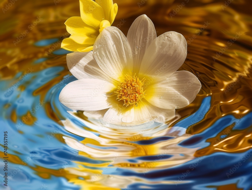 Delicate and fresh white flower on the water surface