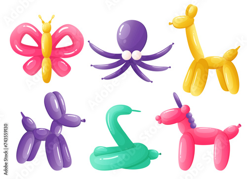 Balloon animals funny pets for kids. dog butterfly snake octopus giraffe unicorn