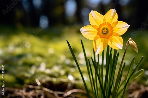 daffodils in spring. A daffodil flower its petals radiants
