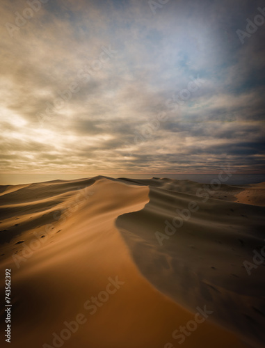 Sand dunes Sahara Desert at sunset and sandstorm  3D illustration