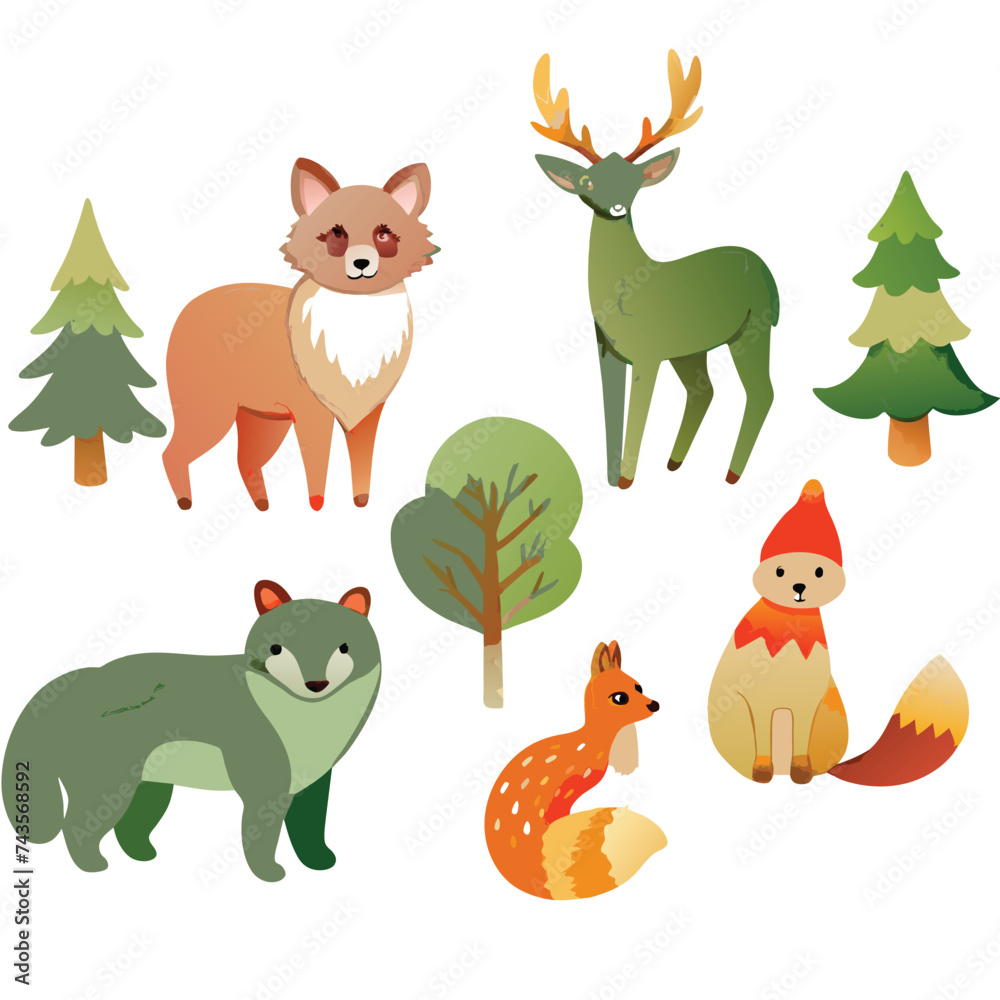 watercolor forest animal set
