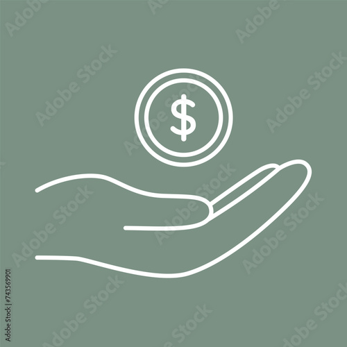 Hand with coin icon. Save money symbol with hand and coin. Vector illustration