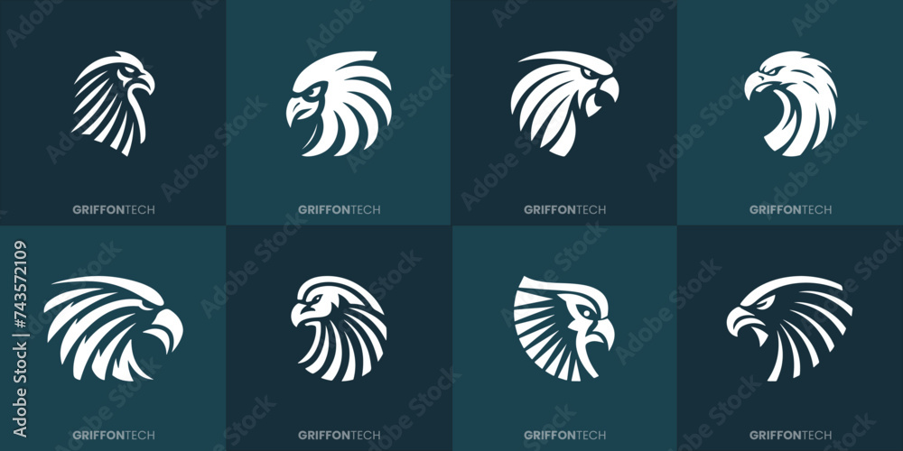 Griffon Head Firmenlogo Bündel: Monochrome Stilisierung - Vektorgrafik Griffon Head Firmenlogo Bündel: Monochrome Stilisierung - Vektorgrafik