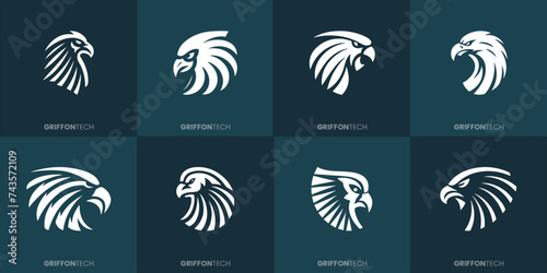 Griffon Head Firmenlogo Bündel: Monochrome Stilisierung - Vektorgrafik"