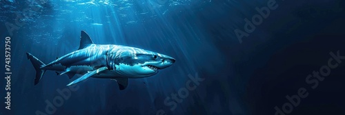 Lovely large white shark in the shadows. Generative Ai. © Planum