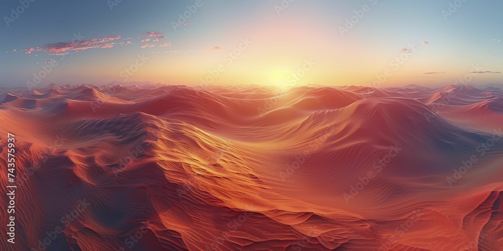 Subject stands out against gradient blur in desert sunset backdrop, warm tones and expansive sky.