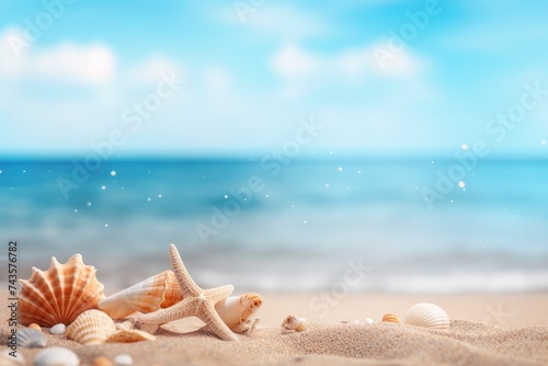 Seashore Serenity - Starfish and Shells on Pristine Sands Generative AI © Gelpi