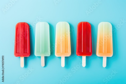 Assorted Popsicles on Blue - A Cool Treat for Summer Days Generative AI