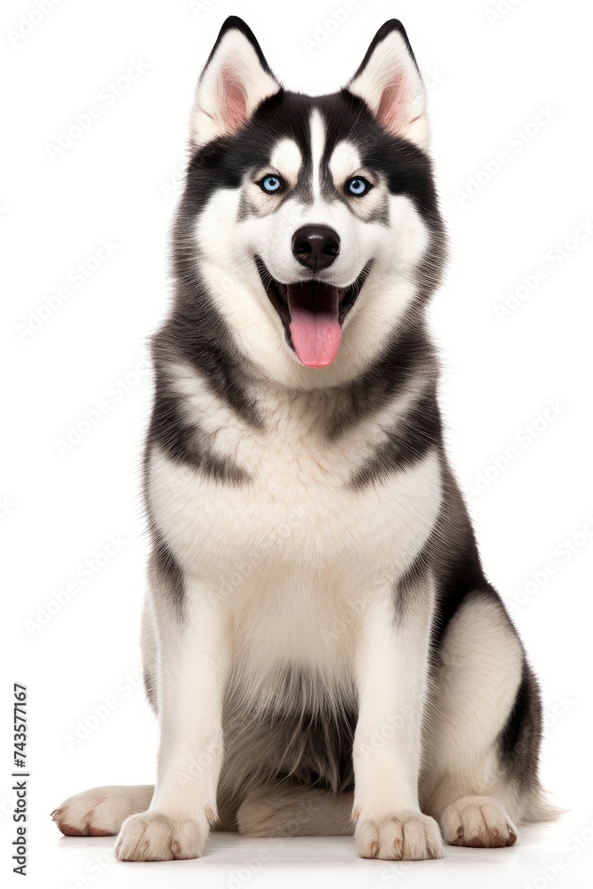 Joyful Siberian Husky with Striking Blue Eyes Sitting - Generative AI