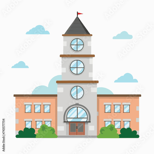 Experience architectural elegance with our school building high tower illustration, epitomizing educational stature and modern design. Let it inspire academic aspirations. 