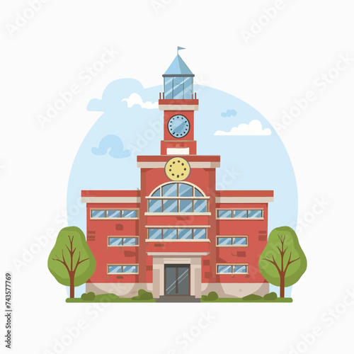 Experience architectural elegance with our school building high tower illustration, epitomizing educational stature and modern design. Let it inspire academic aspirations. 