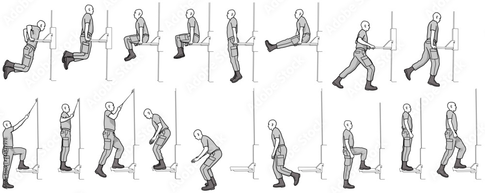 Illustration Military Fitness Workout / Dip Station / Jump Station