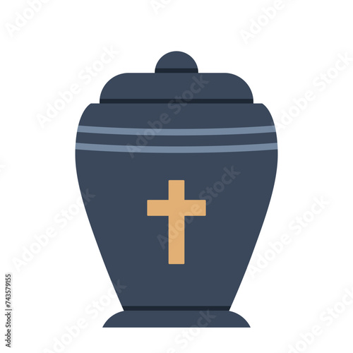 Urn for ashes. Cremation and funeral urn with dust. Burial and dead people. Vector illustration. photo