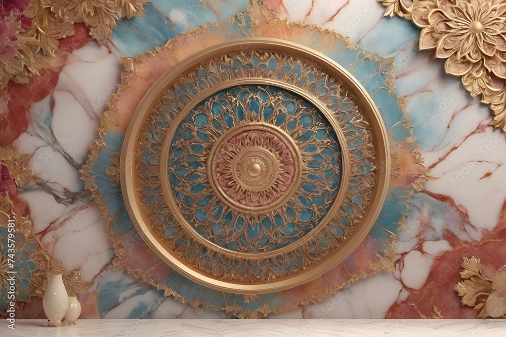 background, model of ceiling decoration with 3d wallpaper. decorative frame on multicolored marble luxurious background and mandala
background, model of ceiling decoration with 3d wallpaper. decorative frame on multicolored marble luxurious background and mandala
