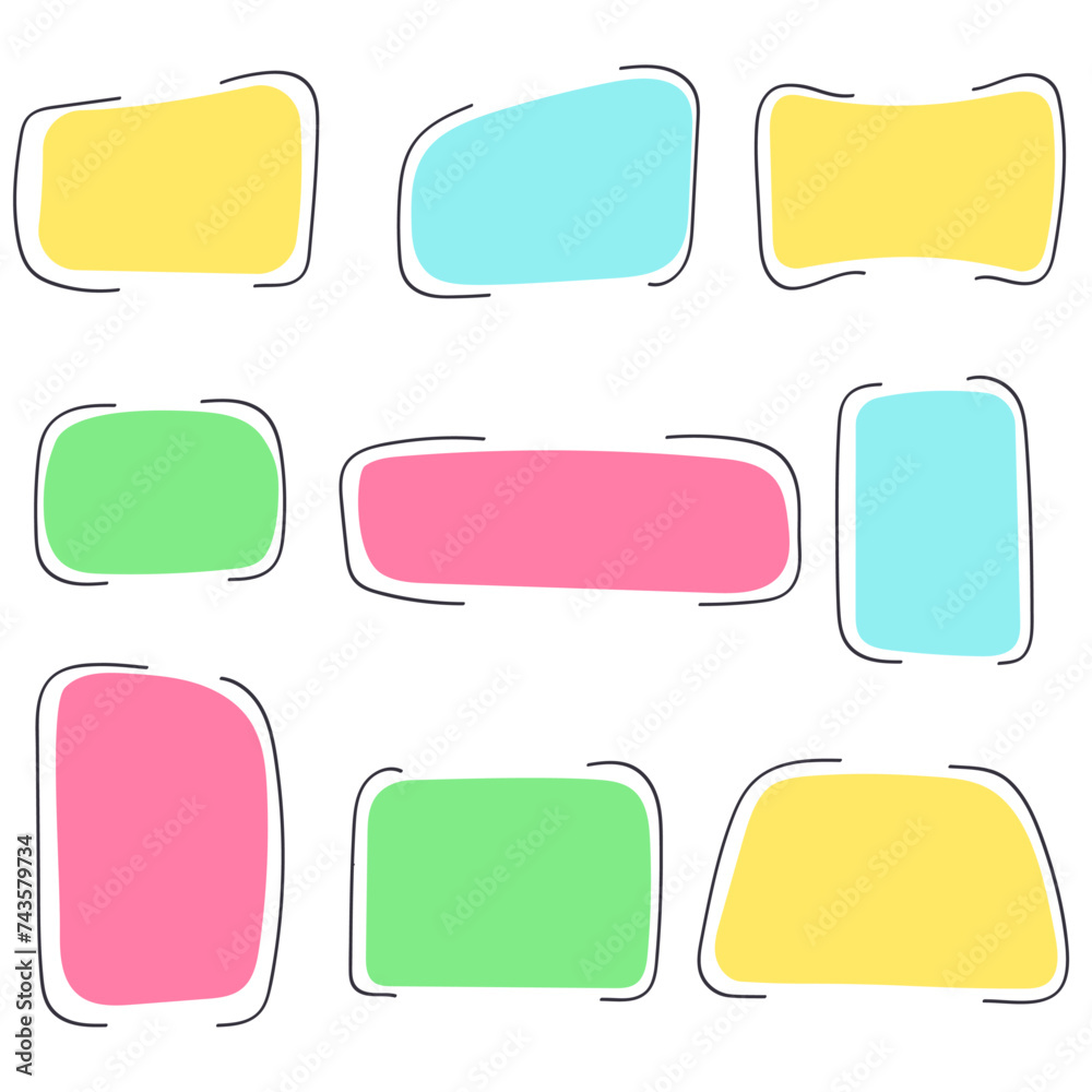 Hand drawn text box set. Colorful speech bubble with outline frame Hand drawn text box set. Colorful speech bubble with outline frame