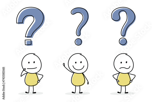 Business concept. Funny stickman with question mark icon. Vector