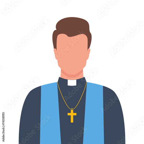 Catholic priest portrait. Catholic priest in a cassock with a cross. Vector illustration.