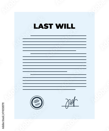 Last will and testament signed and sealed. Vector illustration isolate on a white background.