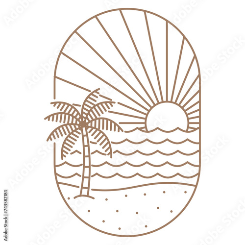 illustration of beach monoline or line art style