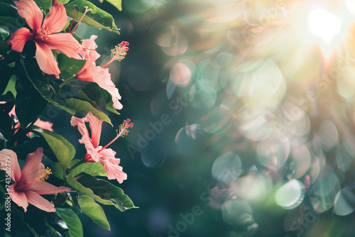 Background with flowers and bokeh. A slide background for showcasing creative content. Background image. Created with Generative AI technology.