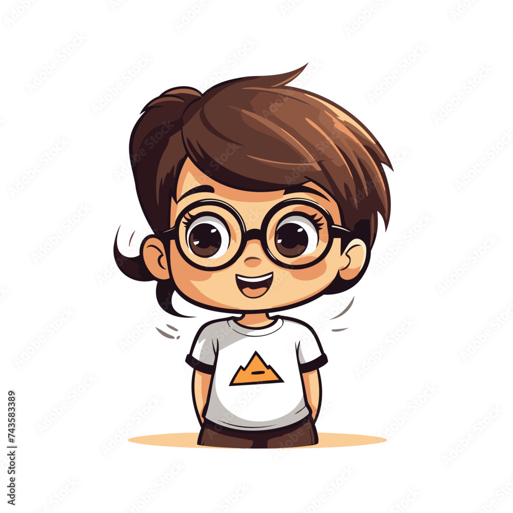 Cute little boy with glasses isolated on white background. Vector illustration.