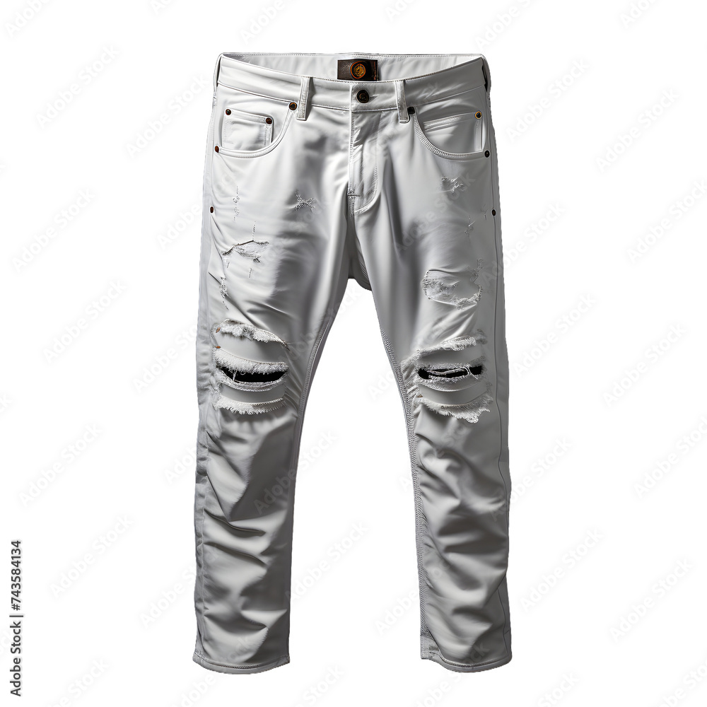 White Jeans Isolated on Transparent Background. White Denim Trousers White Jeans Isolated on Transparent Background. White Denim Trousers