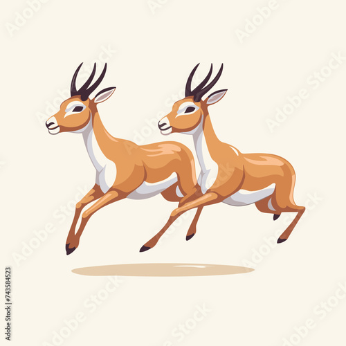 Two antelopes running. cartoon vector illustration isolated on white background.