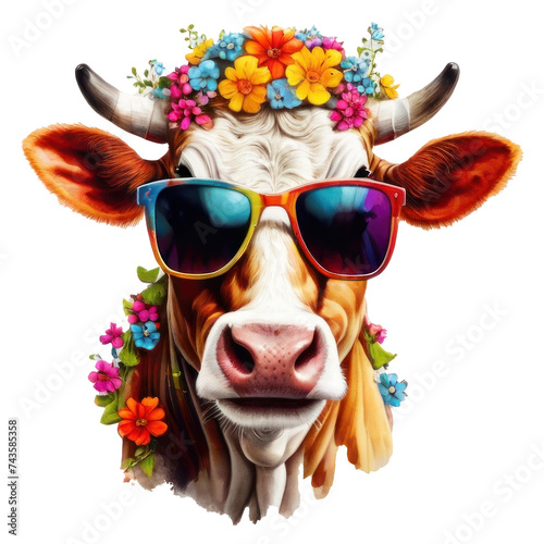 cow  wearing shades sunglass eyeglass isolated. Generative AI