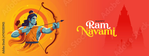 Happy Ram Navami hindu cultural festival celebration wishes horizontal banner background vector