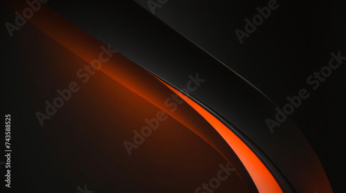 Schwarzes, abstraktes, breites horizontales Banner mit orangefarbenen und grauen Linien, Pfeilen und Winkeln. Dunkler moderner sportlicher heller futuristischer horizontaler abstrakter Hintergrund.