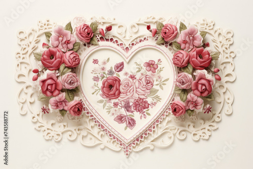 Paper Heart Adorned With Pink Roses