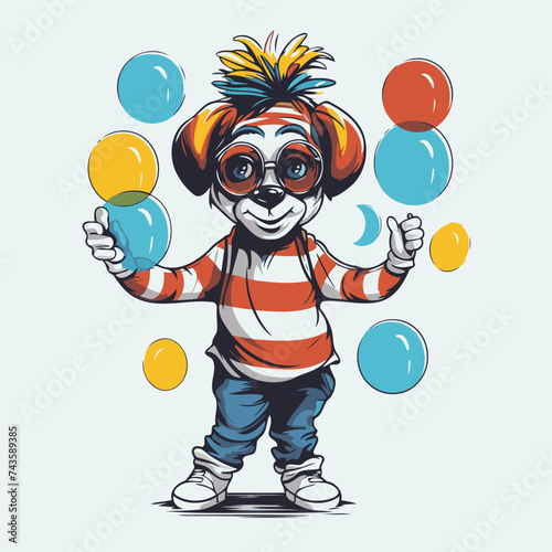 Funny clown with balloons. Vector illustration of a happy clown.