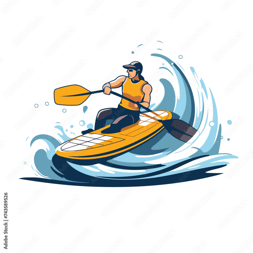 Water sport. Canoeing. Vector illustration on white background.