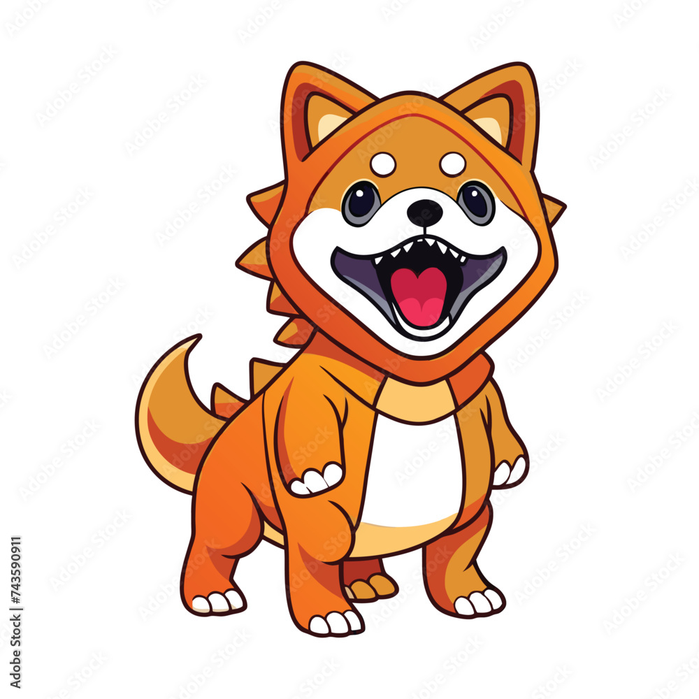 cute shiba inu dog wearing dino costume