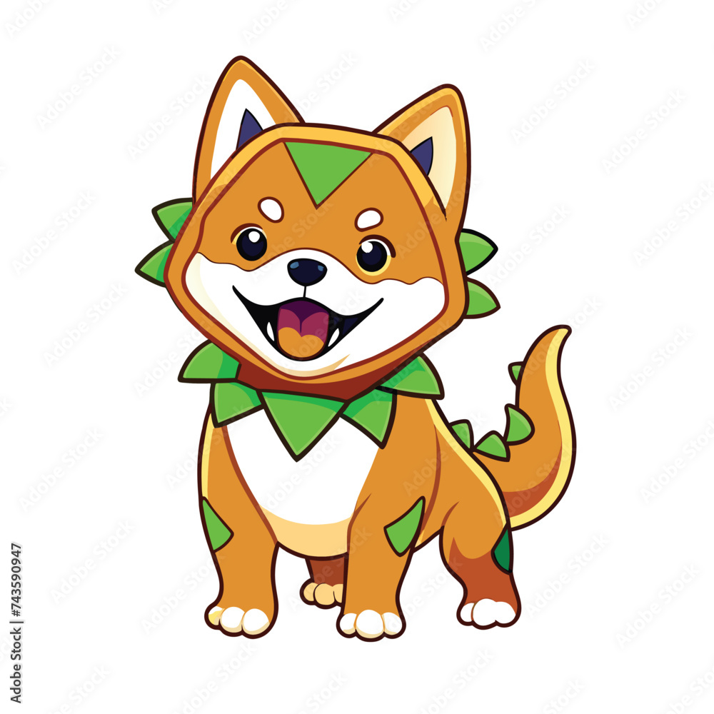 cute shiba inu dog wearing dino costume