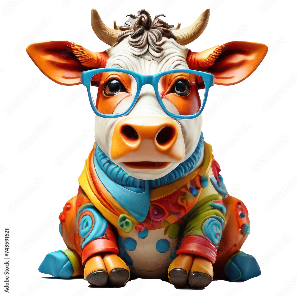 cow, wearing shades sunglass eyeglass isolated. Generative AI cow, wearing shades sunglass eyeglass isolated. Generative AI