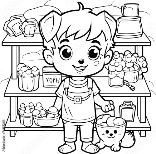 Coloring Page Outline Of a Cute Little Boy Playing with Toys