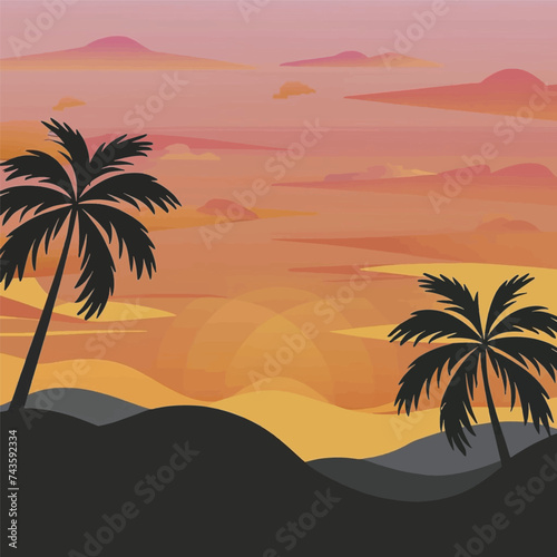 Immerse yourself in the essence of summer with our captivating background featuring a stunning sunset and swaying palm trees. Let it evoke warmth and relaxation. 