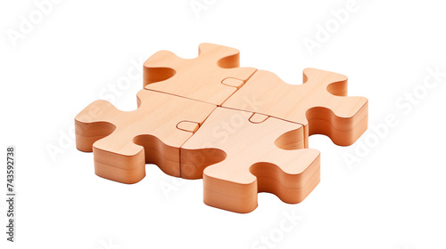 wooden puzzle closeup on transparent background