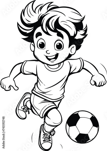 Little boy playing soccer. sketch for your design. Vector illustration.