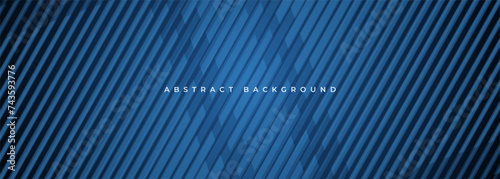 Abstract modern dark blue background with geometric stripes. Futuristic corporate concept horizontal banner design. Vector illustration blue wide background with lines.